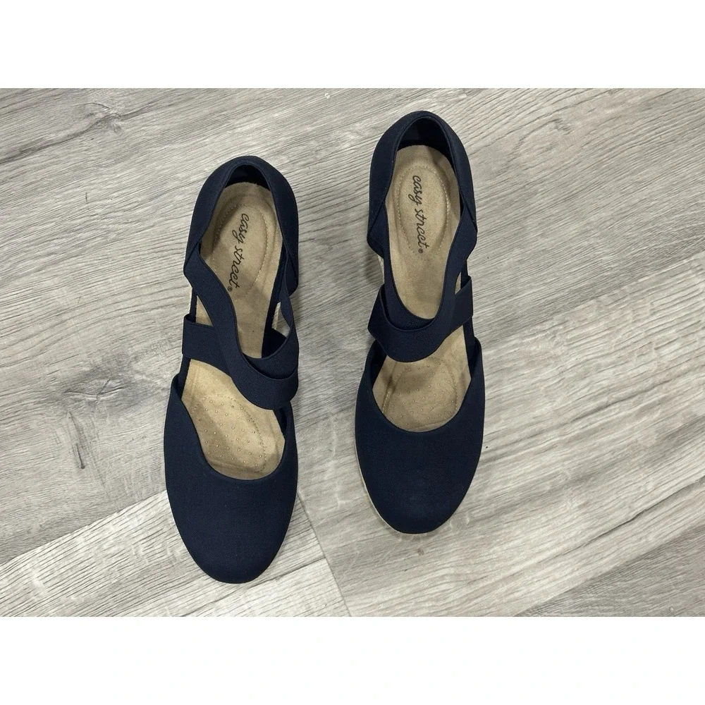 New! Easy Street Navy Espadrille Wedge Sandals size 11w